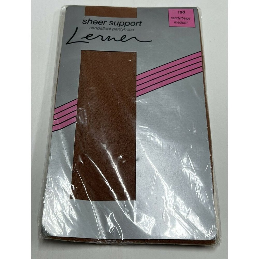 Vtg Lerner Sheer Support Sandalfoot Pantyhose Candy Beige Size M Nylon Blend USA